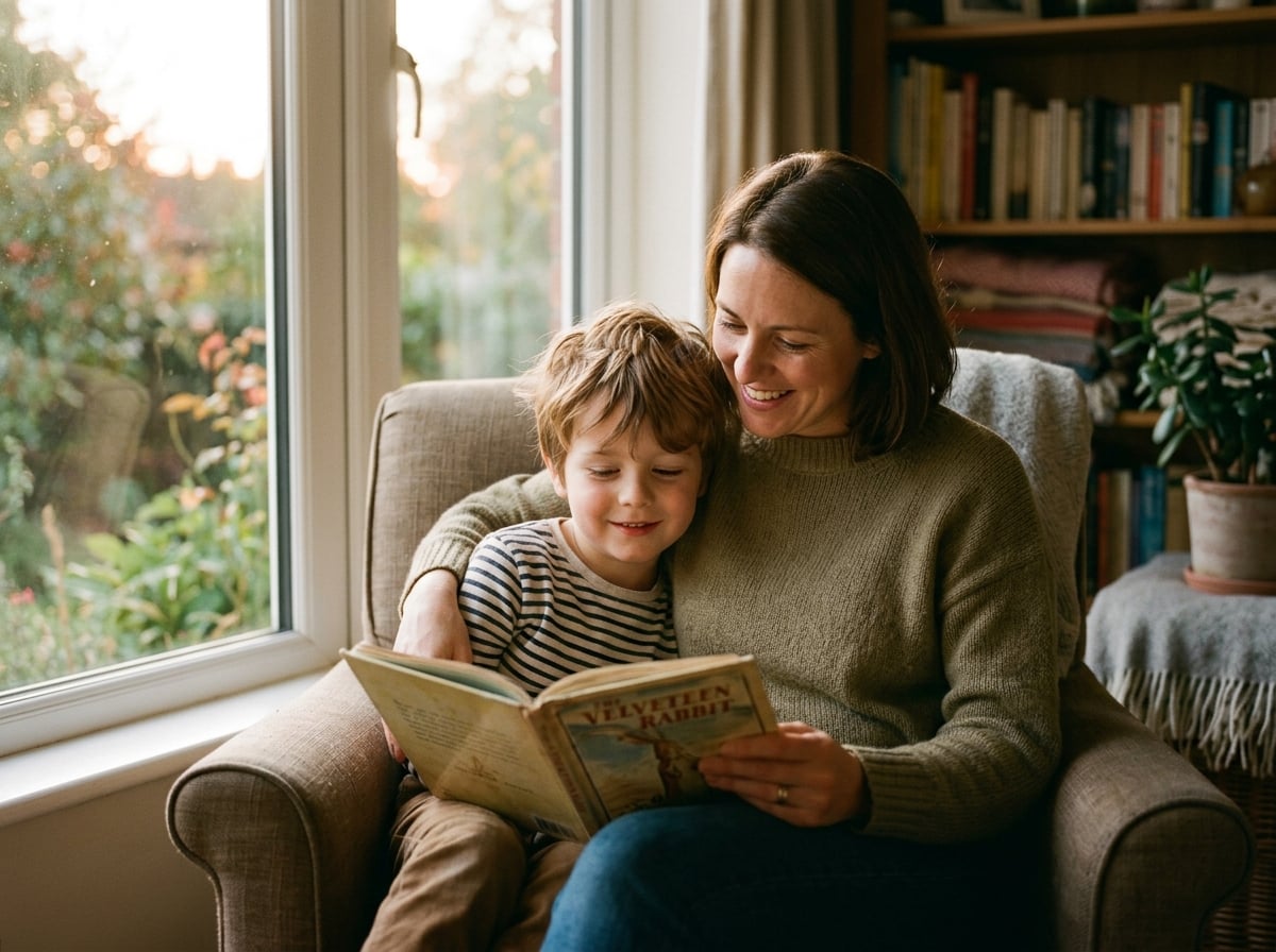 Mother and son in a peaceful, hopeful moment together