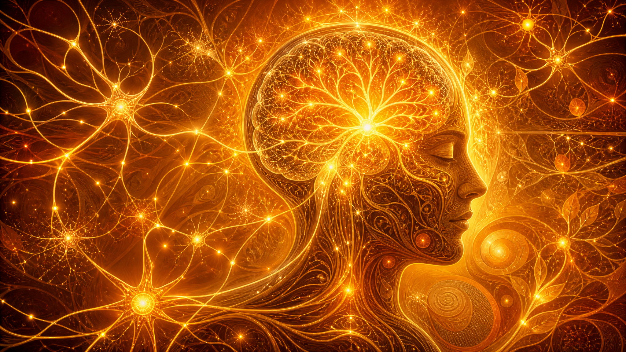 Beautiful golden neural pathways representing God's design of the brain